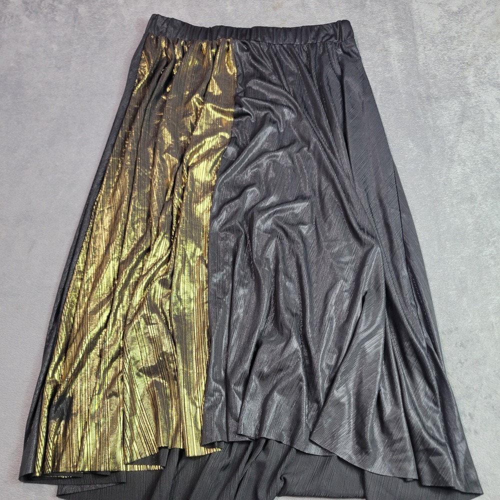 Marc New York Skirt Womens Small‎ Black Gold Metallic Pleated Midi Elastic Waist